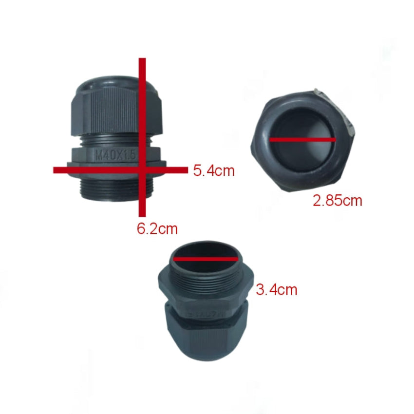 Grippes Cable Gland M40 22-28mm showing measurements and three angles for cable management