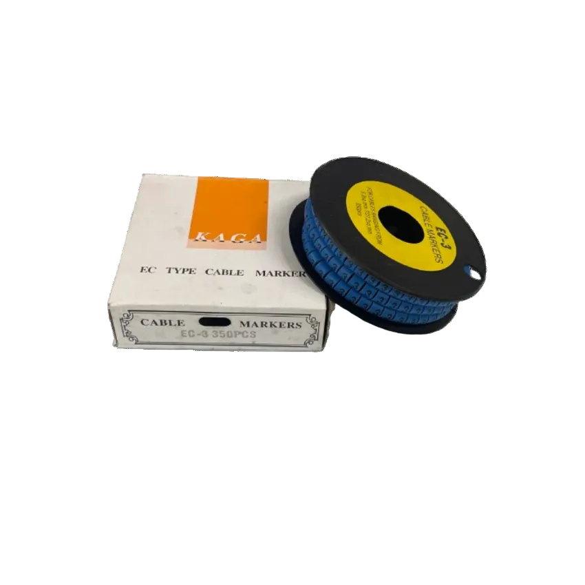 Grippes Cable Marker Blue - 3 on a spool with a white box for organized cable management
