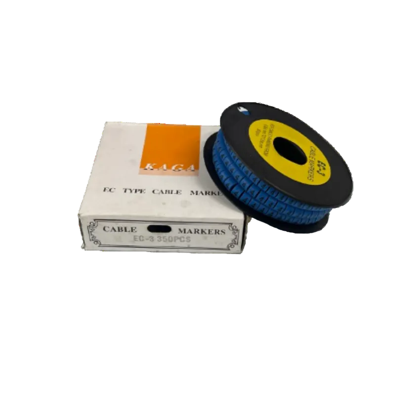 Grippes Cable Marker Blue - 4 on a spool with its packaging for organized cable management
