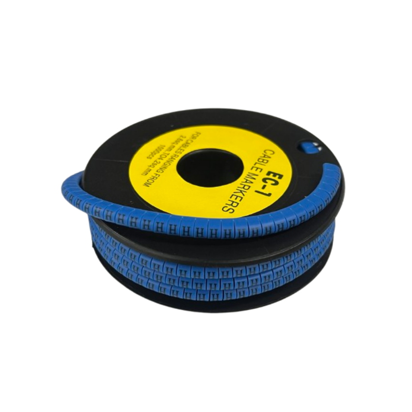 Grippes Cable Marker Blue - H on a spool for organizing and labeling cables efficiently