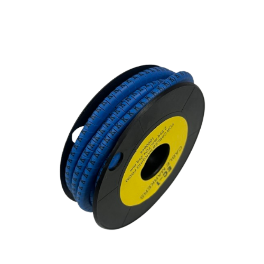 Cable Marker Blue - K on a spool for organized cable management and easy identification