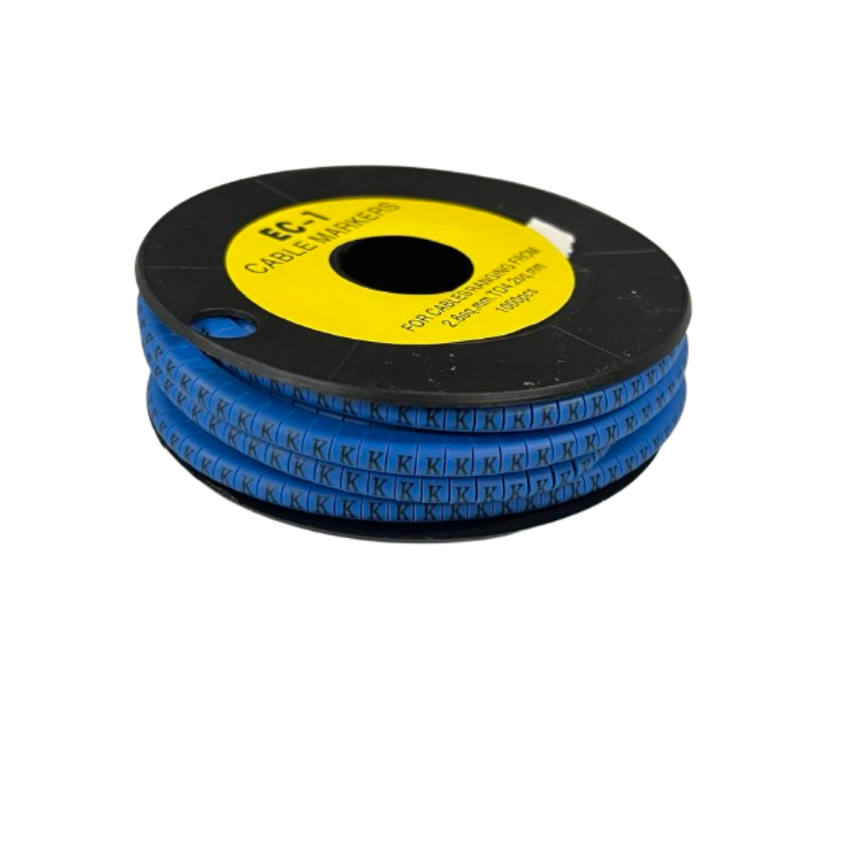 Grippes Cable Marker Blue - K on a spool for organizing wires and cables in any workspace