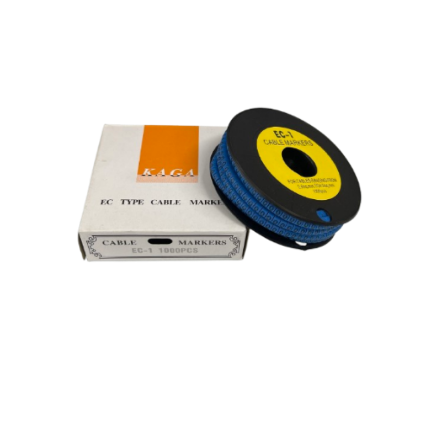 Grippes Cable Marker Blue - Q on a spool with packaging for organized cable management