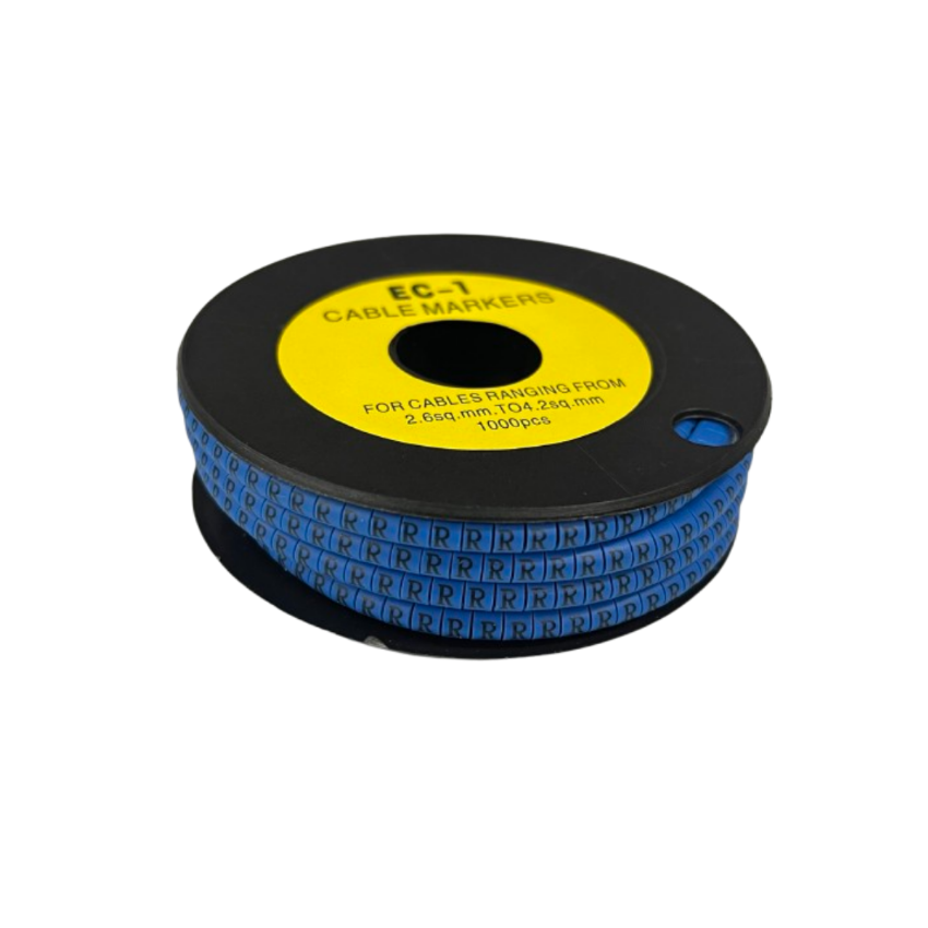Cable Marker Blue - R from Grippes on a spool for organizing various cable sizes