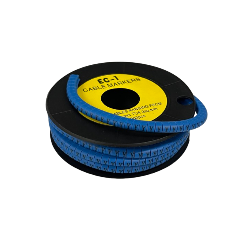 Grippes Cable Marker Blue - Y on a spool, ideal for organizing and identifying cables