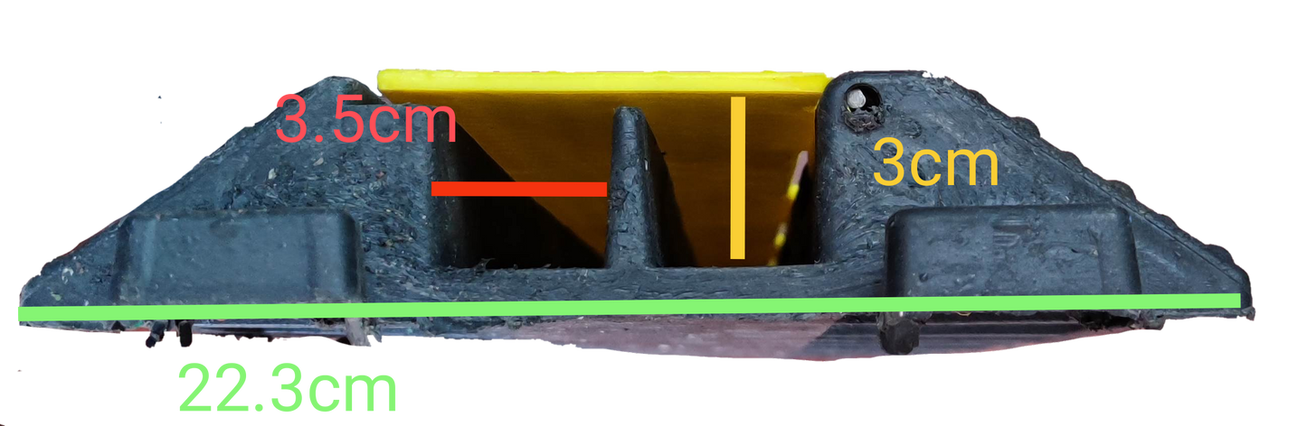 Grippes Cable Ramp Protector 2 Channel showing detailed measurements for cable management