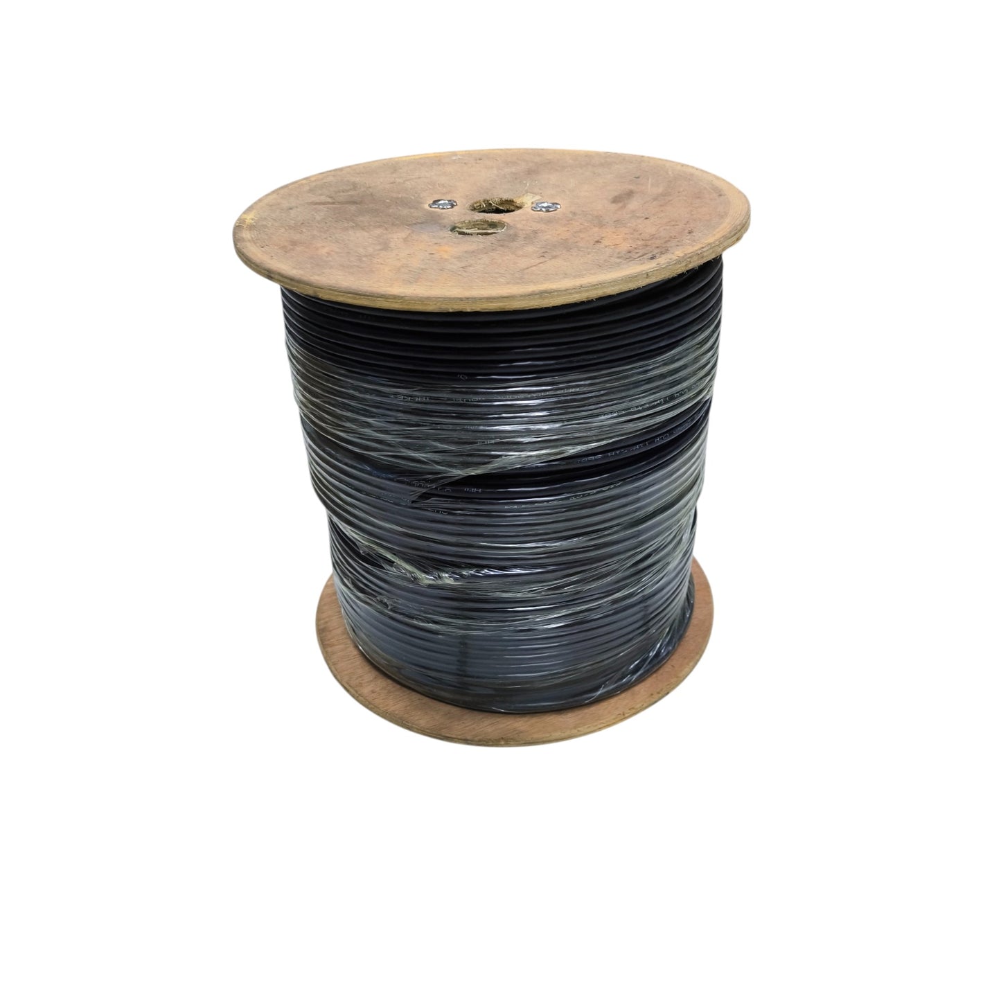 AMP LAN Cable Weatherproof black network cable on wooden spool outdoor rated reel for installations