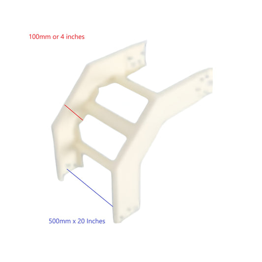 Royu white plastic Cable Tray Vertical Elbow 1.2mm Gauge showing 100mm and 500mm dimension markings