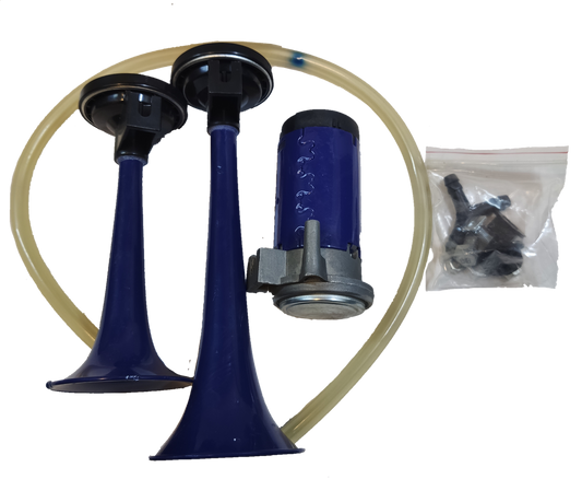 Electx Electrical Supply 12V air horn for vehicles with dual blue trumpets and compressor kit