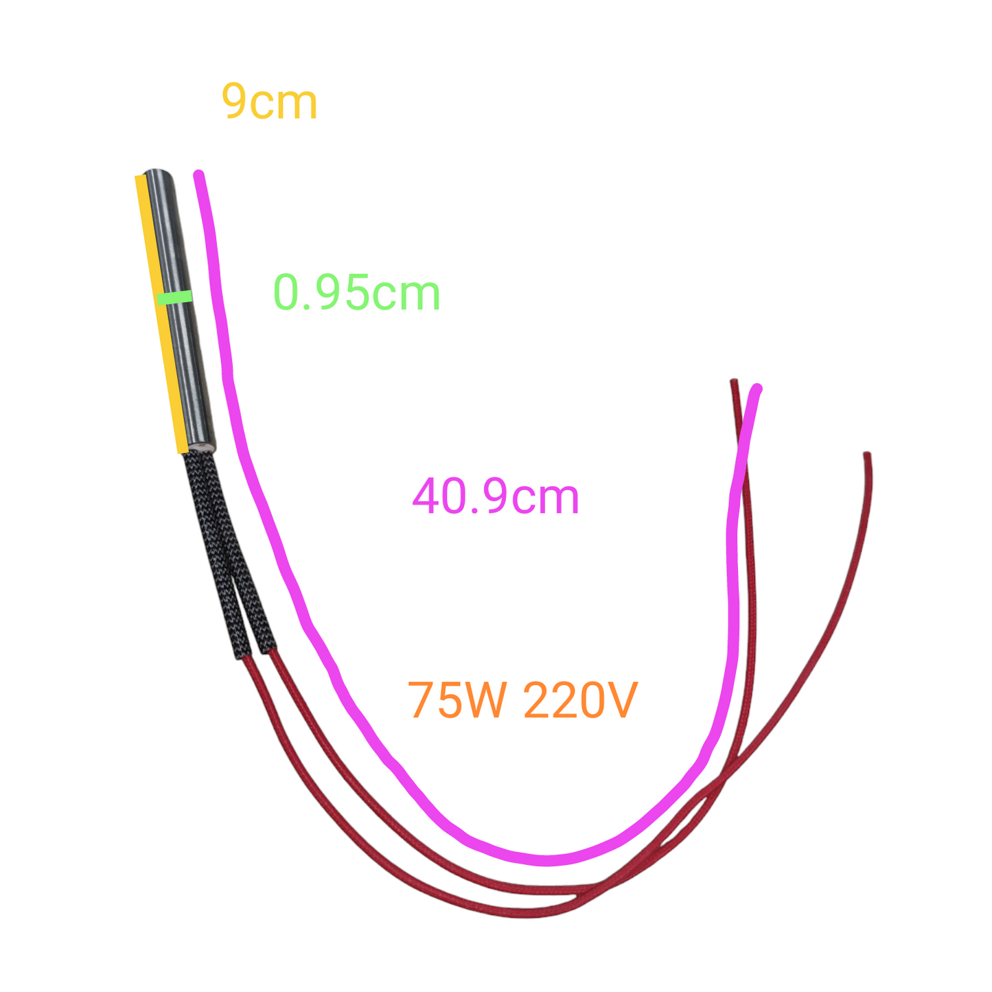 Local electric heater Cartilage Heating Element with 75W 220V specification and detailed wire measurements