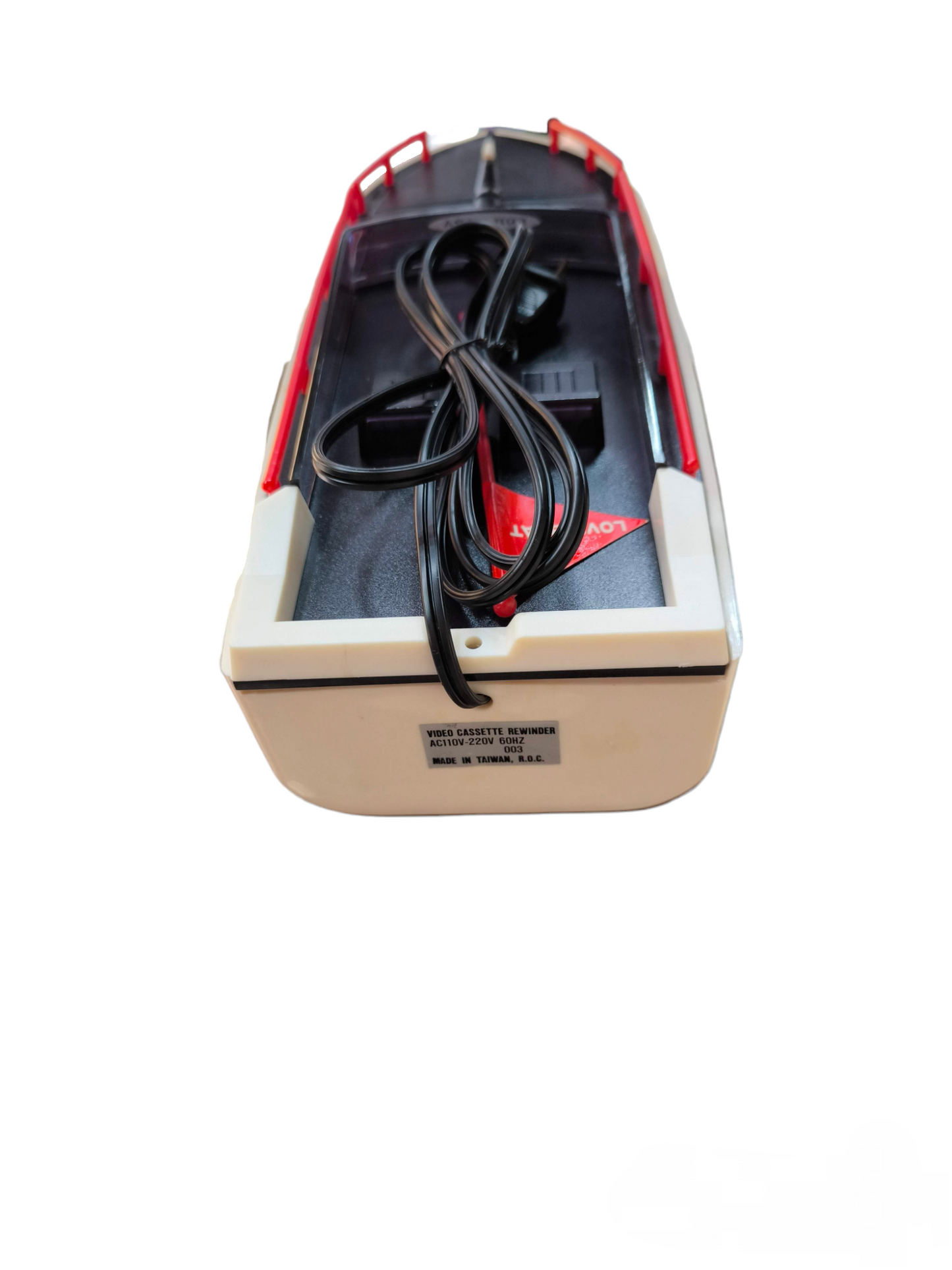 Cassette Rewinder Beta 220V or 110V with cord inside a compact plastic case for audio tape rewind