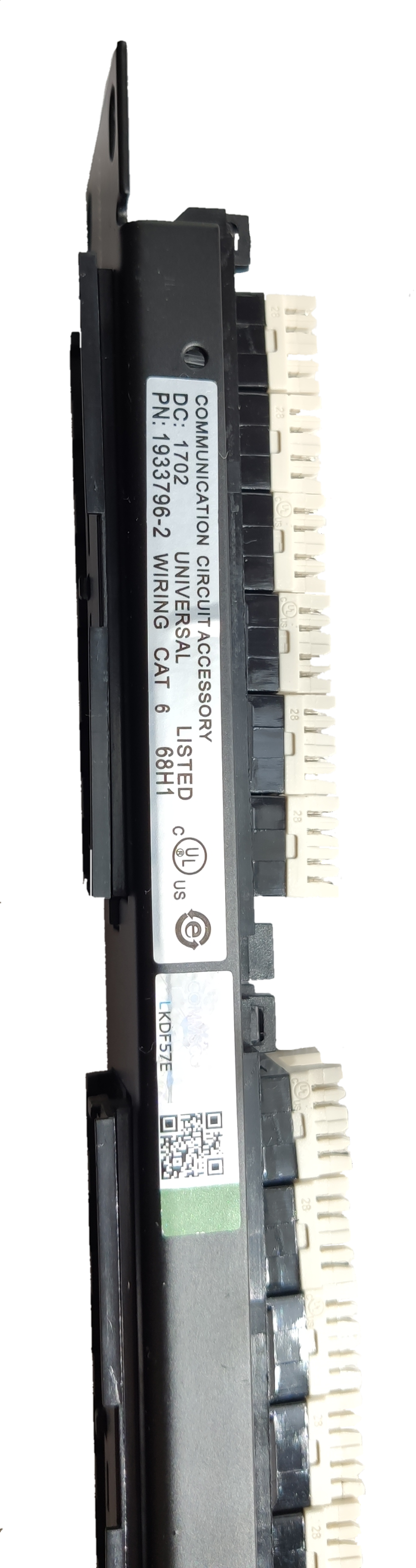 AMP network access point module detailed view of cat6 24 port patch panel connections