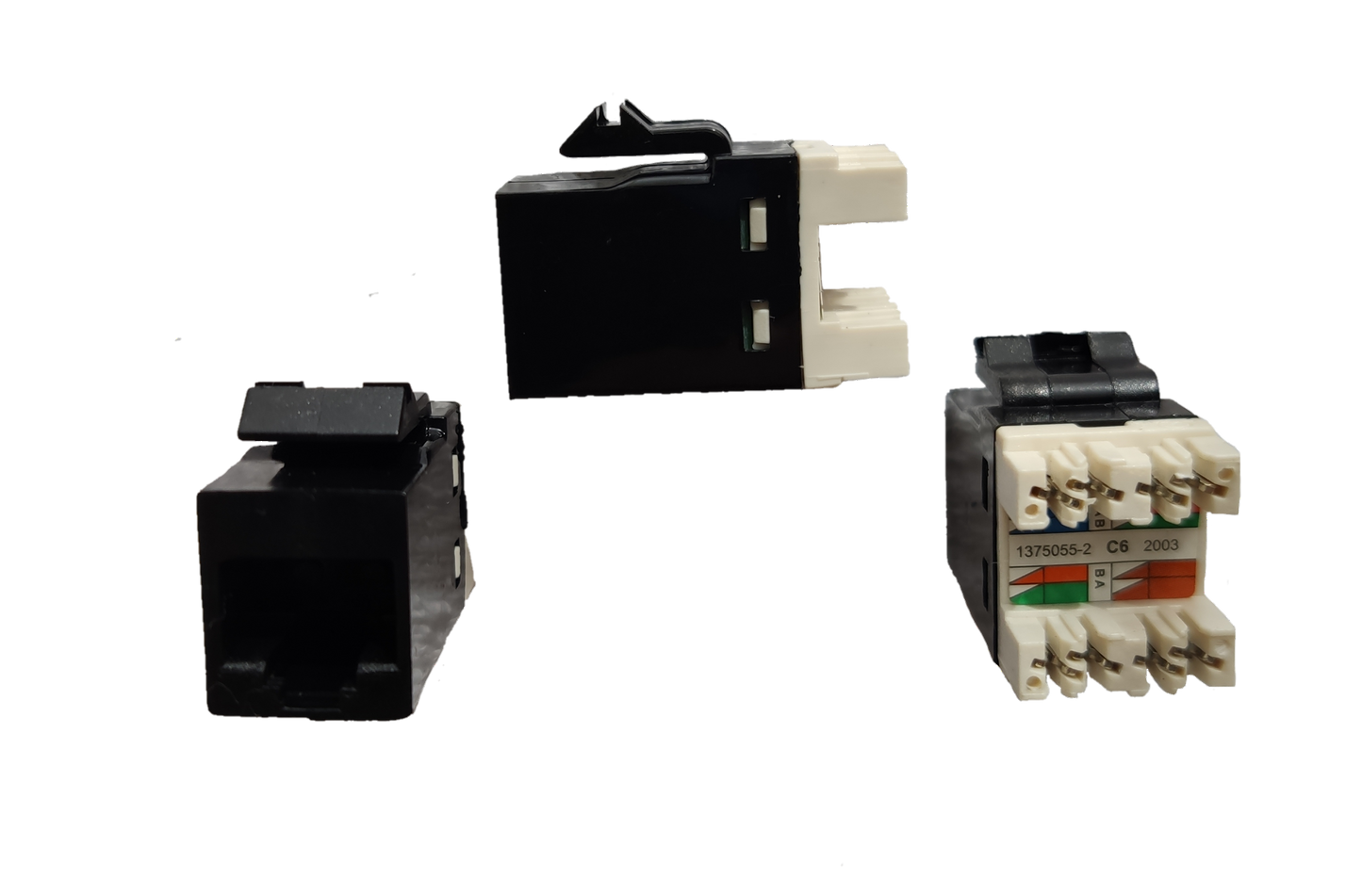 AMP network access points showing components of a cat6 24 port patch panel connector module