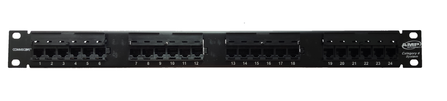 AMP cat6 24 port patch panel black network access point with numbered ports