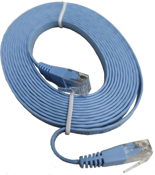 Blue CAT6 UTP Patch Cords 5 Meters flat Ethernet cable with clear RJ45 connectors