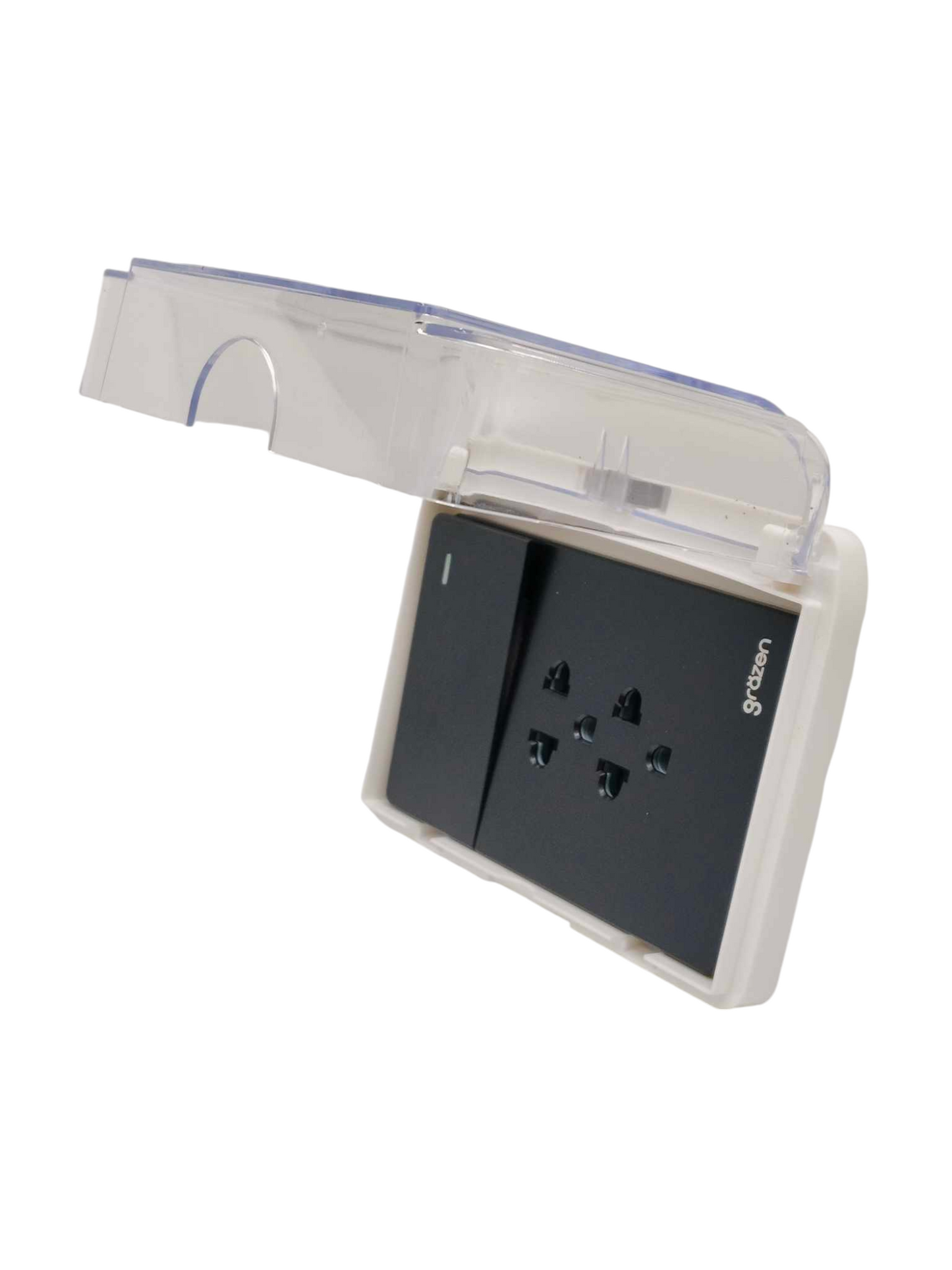 Grazen Weatherproof Cover with 1 Gang 1 Way Device with 2 Gang Universal Outlet with Ground 16A 220V WC-019-W+GW-008