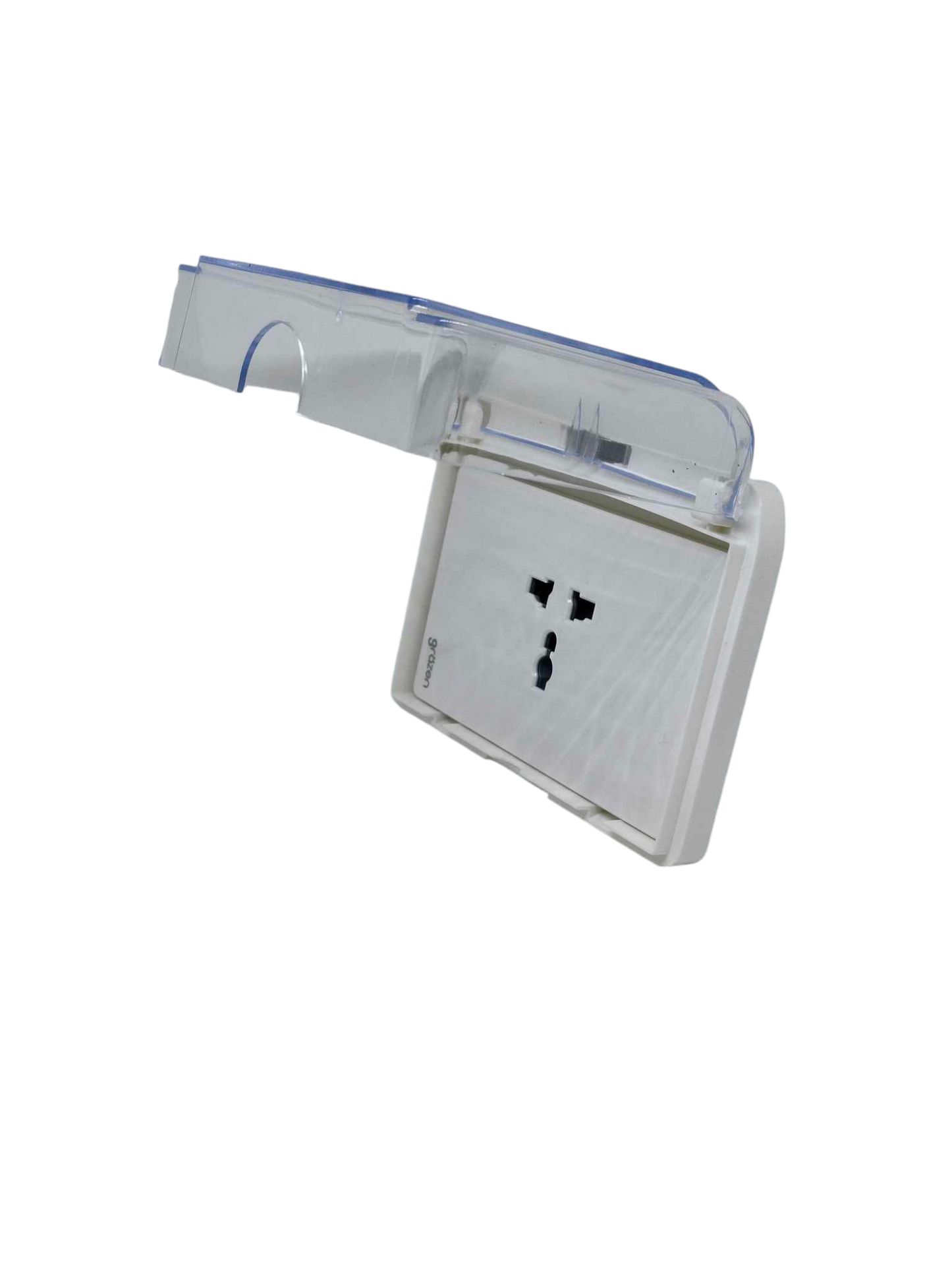 Grazen Weatherproof Cover Transparent with 1 Gang Universal Outlet with Ground 16A 220V WC-019-W+GW-012