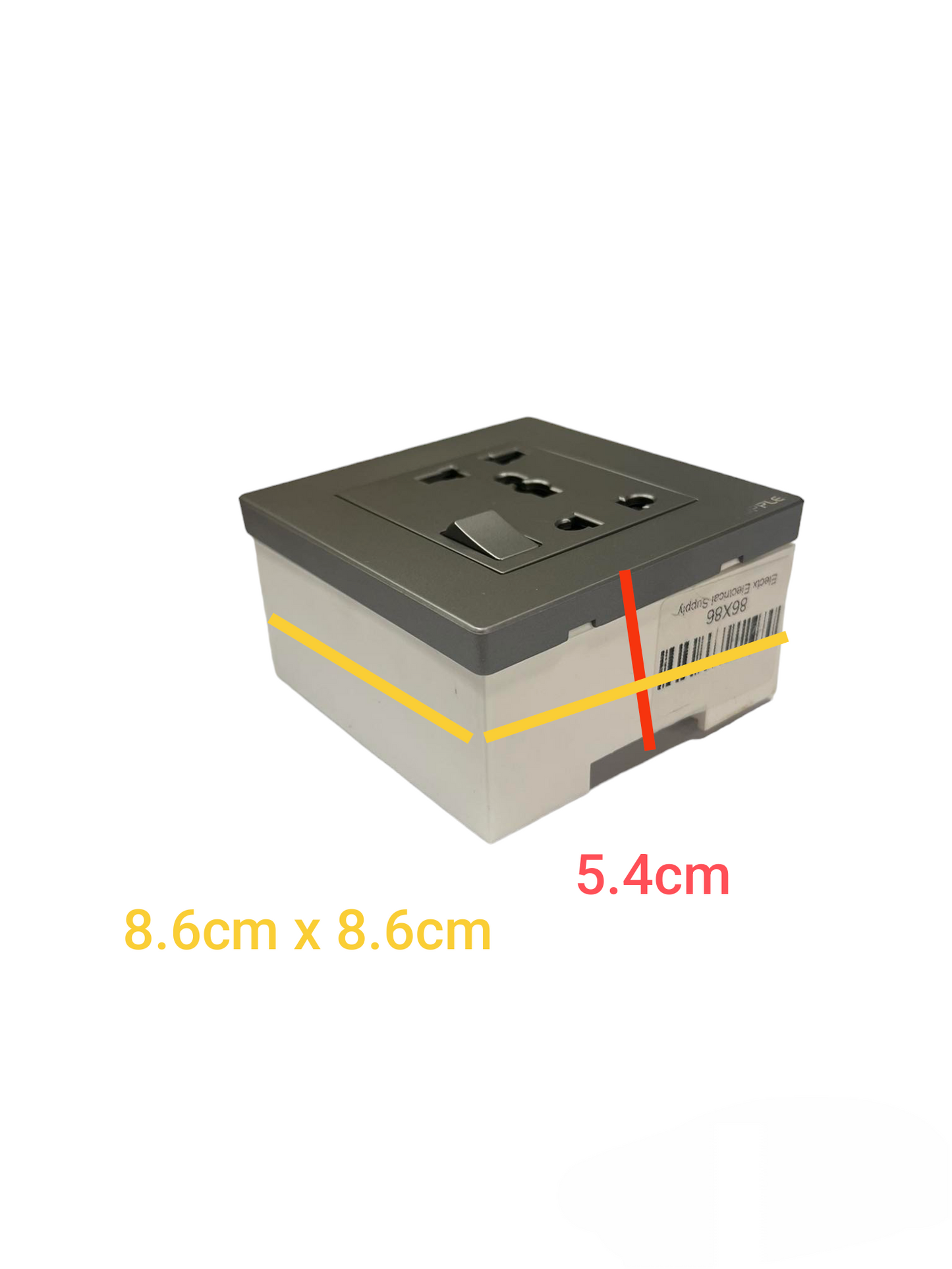 Opple Duplex Universal Outlet with Ground with Switch Control Square Type Gray with Plate Cover and Utility Box 16A 220V F021681A 86X86