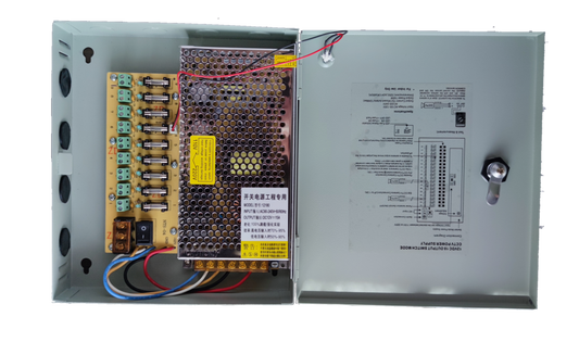 Electx Electrical Supply CCTV Power Supply 12V 15A 220V 9 Channels inside metal enclosure with wiring