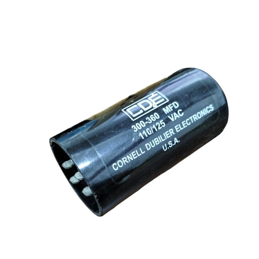 CDE Capacitor 300-360 MFD 110-125V with clear labeling for electrical applications