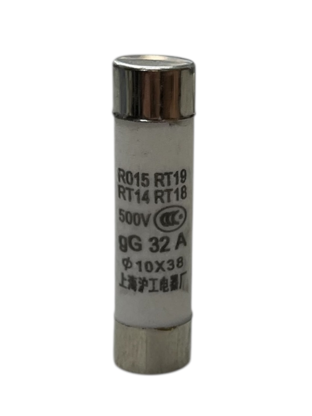 Ceramic Fuse 32A 500V 10x38mm electrical component with metal end caps for circuit protection