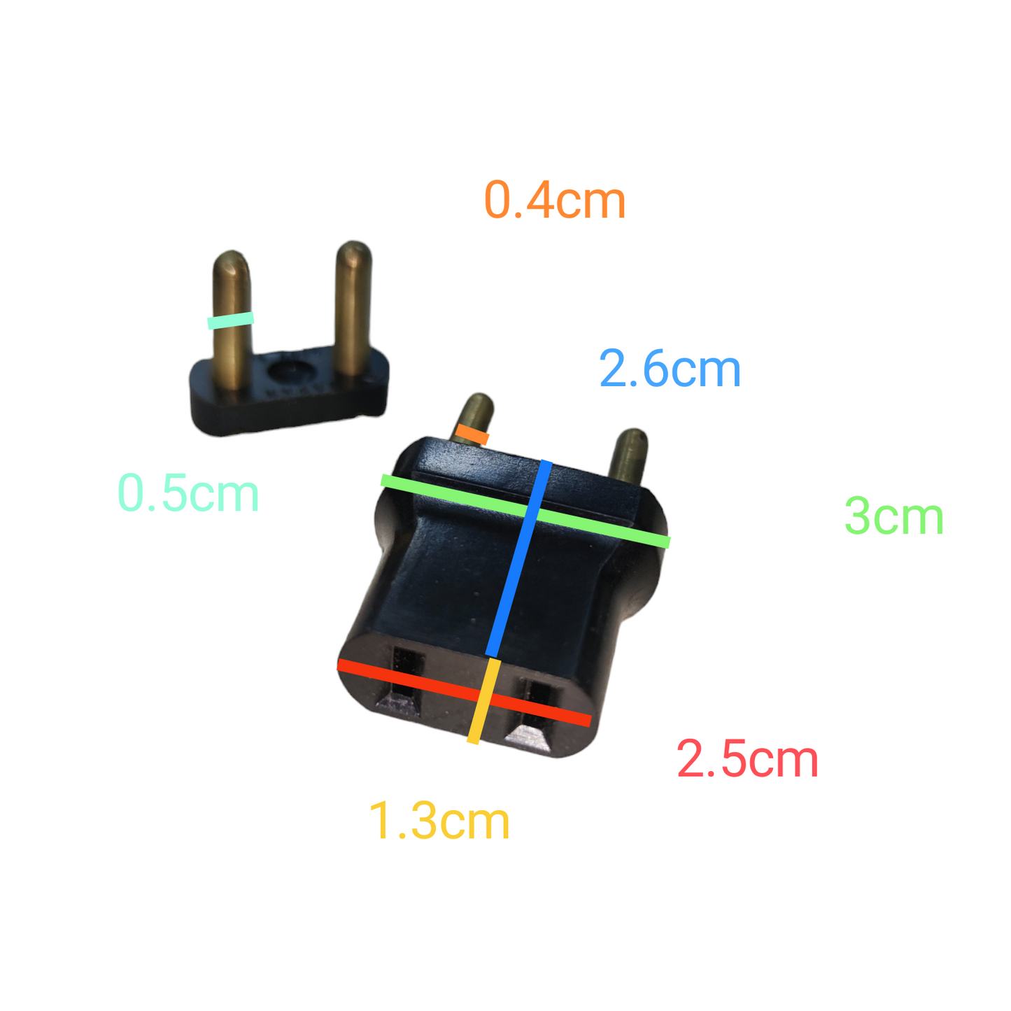 Japan made adapter for changing pin 0.4cm to 0.5cm with two gold pins and black plastic base