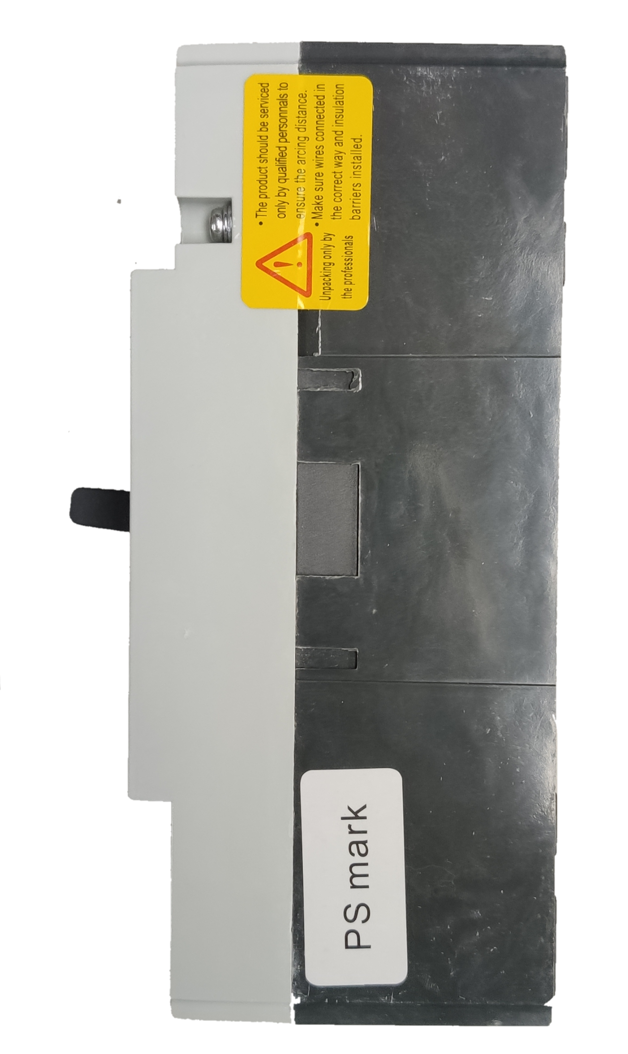 Chint 50A 3 Pole Industrial Circuit Breaker with gray and white casing and safety warning label