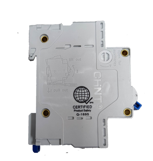 Chint 80A miniature circuit breaker in white with certification marking for electrical safety