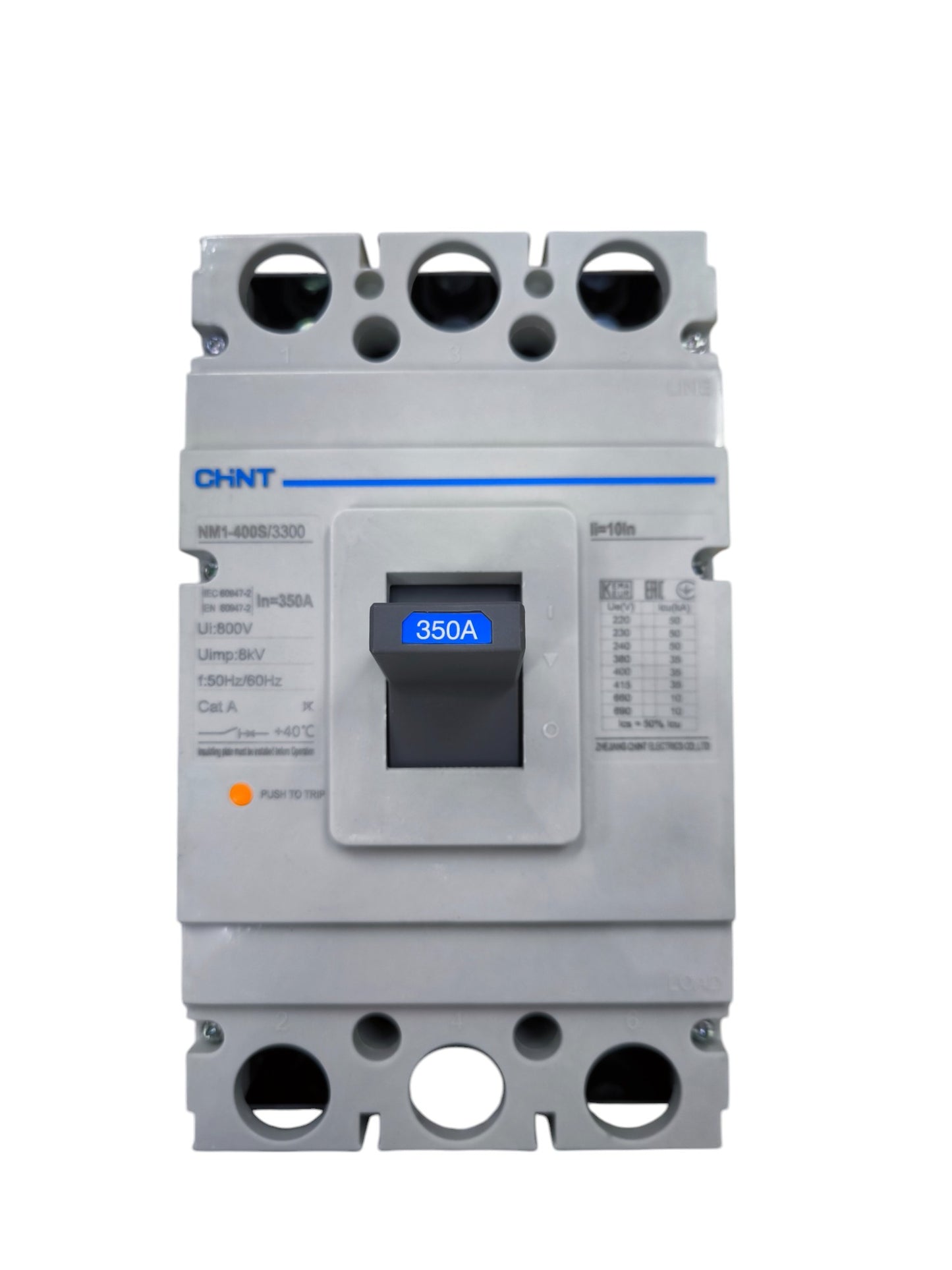 Chint Industrial Circuit Breaker 350A electrical component with switch and multiple connection ports
