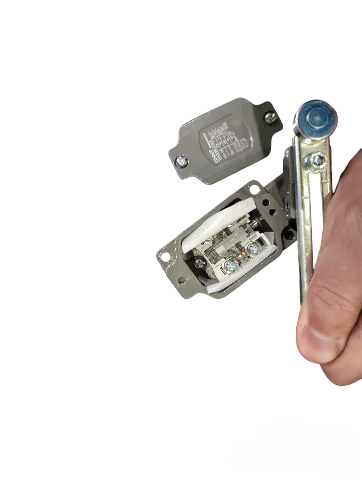Chint limit switch 5A 220V with a metallic lever and screw terminals for electrical connections