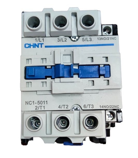 Chint Magnetic Contactor 80A 220V with blue switch and multiple terminal connections