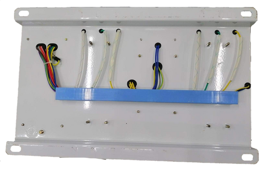 Chint automatic transfer switch 100a 3 phase with multiple connected electrical wires on white panel