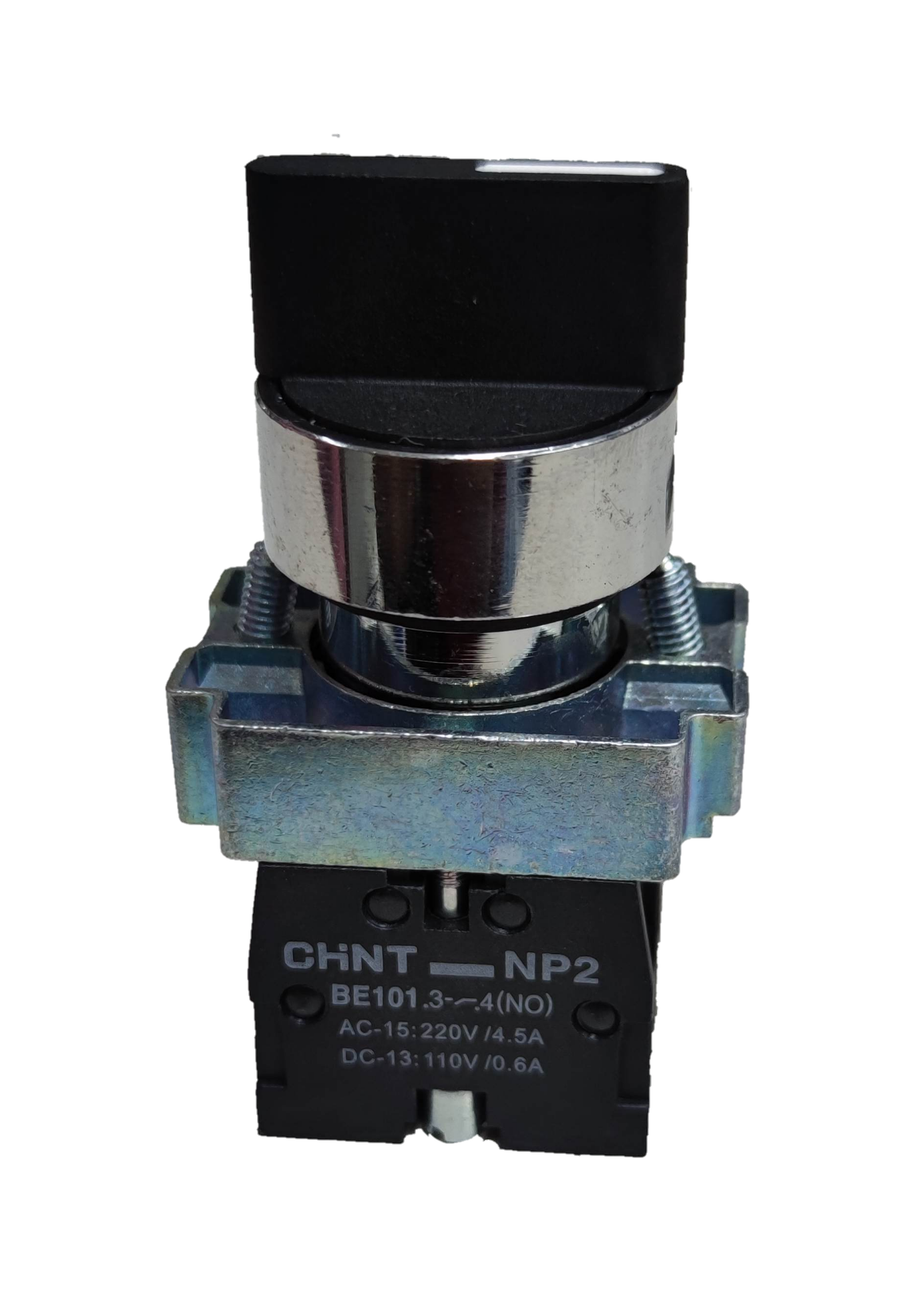 Chint Selector Switch 3 Position 2NC with black knob and metal base for control panels