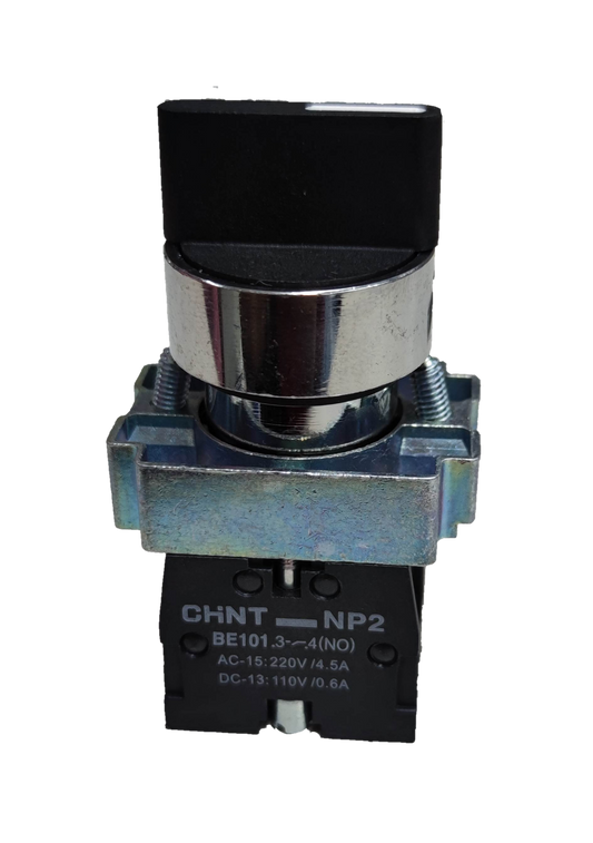 Chint Selector Switch 3 Position 2NC with black knob and metal base for control panels