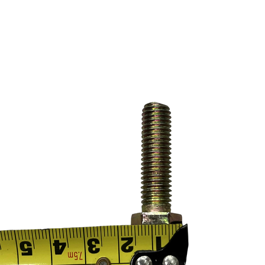 10mm x 35mm chrome gold bolt shown with measurement tape for size reference