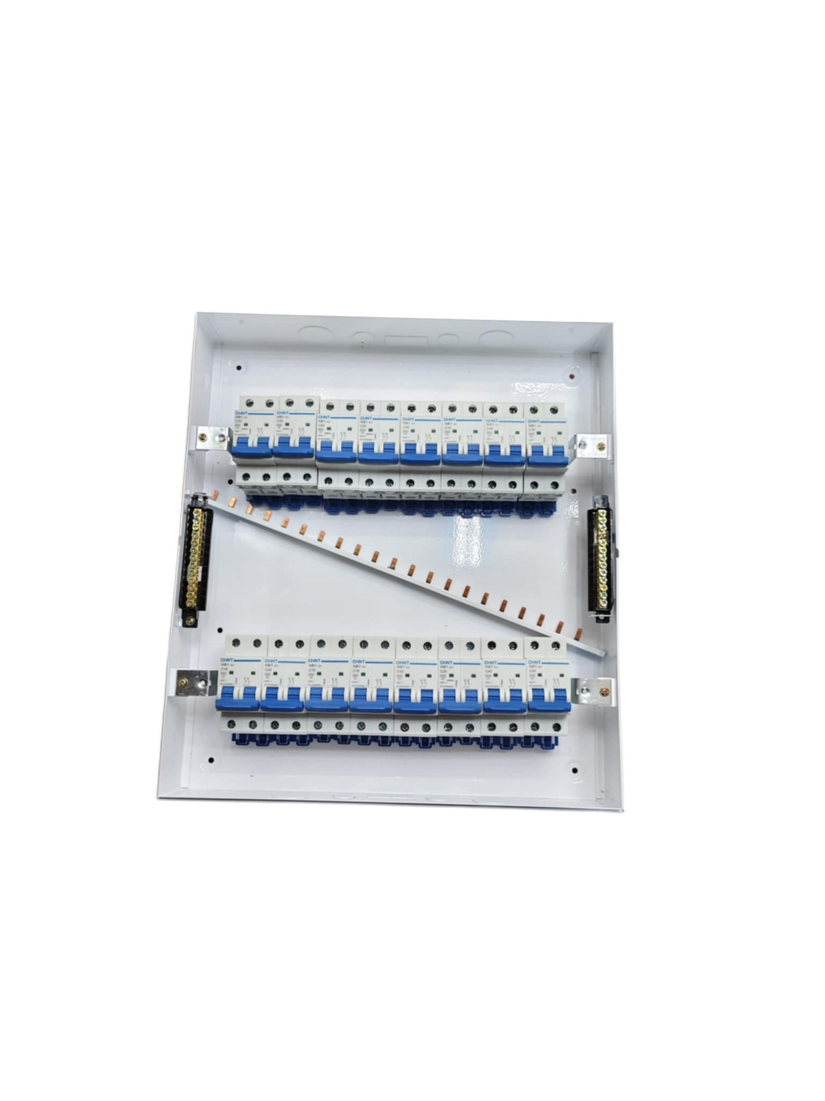 Chint Circuit Breaker with 15 Branches electrical panel with blue switches and white casing