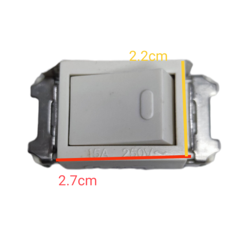 Omni 15A 250V classic wall switch in white with a rectangular design and standard size for home use