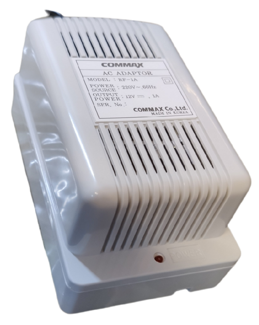 Commax 12V DC 1A adaptor RF-1A for powering door chimes and bells securely and efficiently