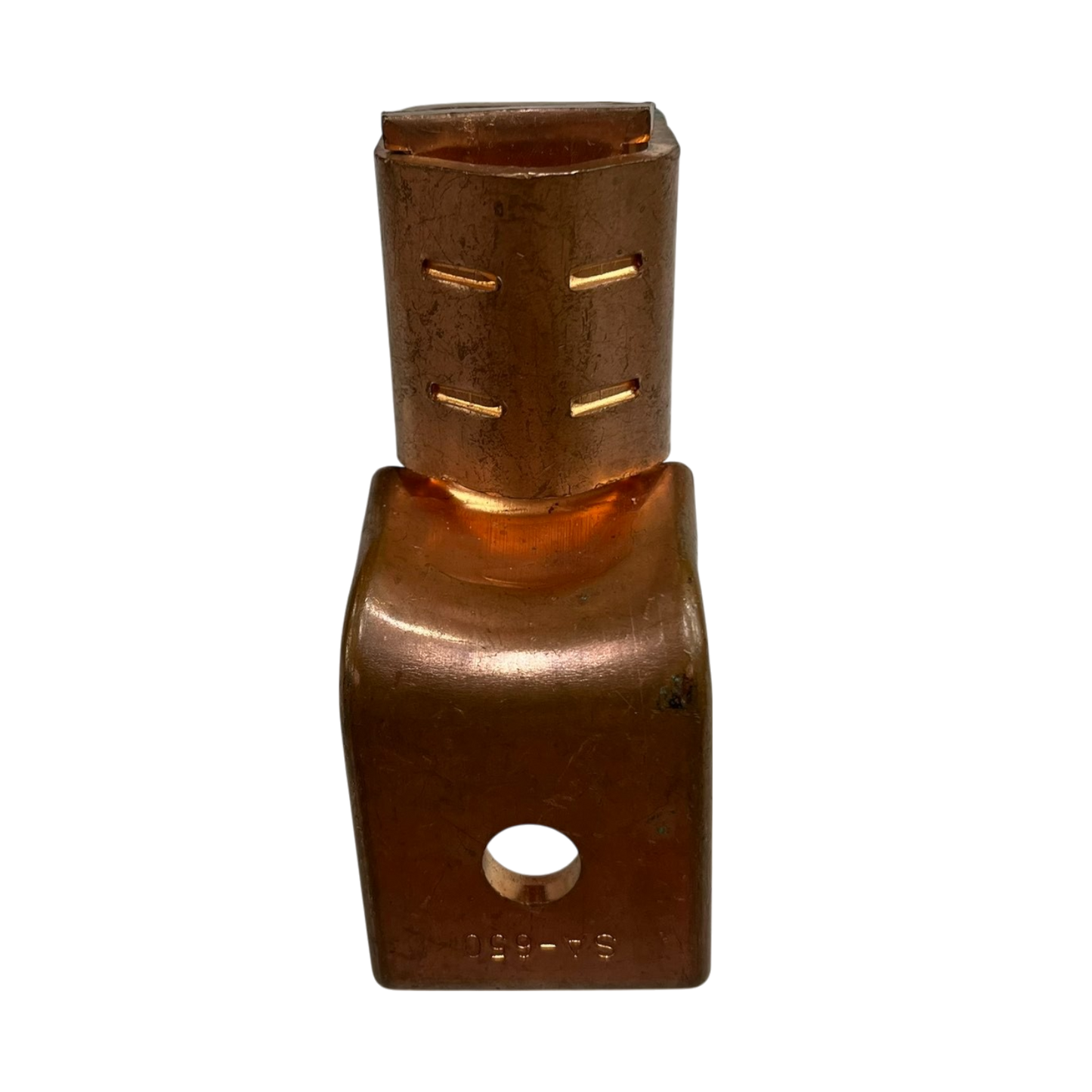 Close-up of a copper Solderless Terminal Lugs 380mm - 500mm for electrical circuitry and parts
