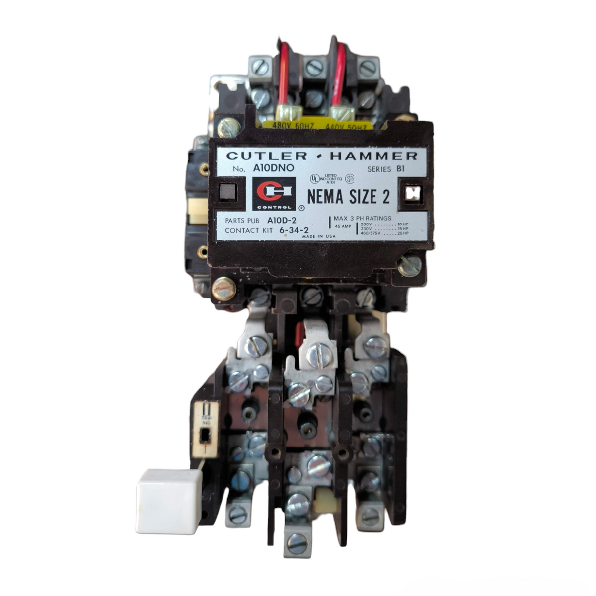 Cutler Hammer Contactor 45A 480V Nema Size 2 with multiple electrical connections and screws