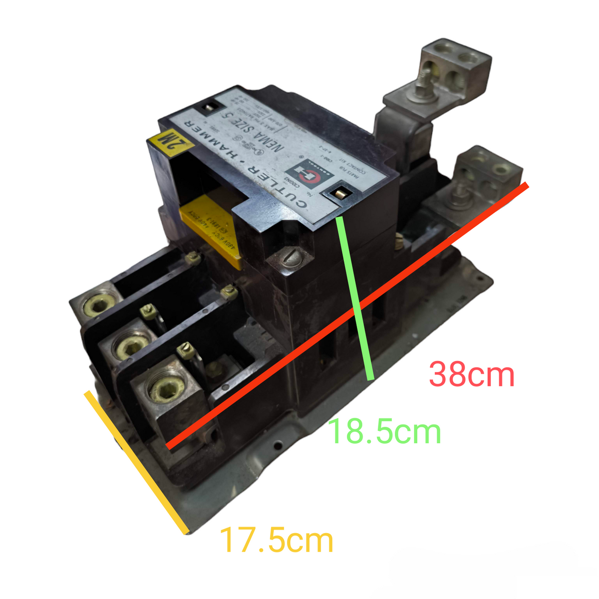 Cutler Hammer Magnetic Contactor 270A 480V with detailed dimensions for power points and switches