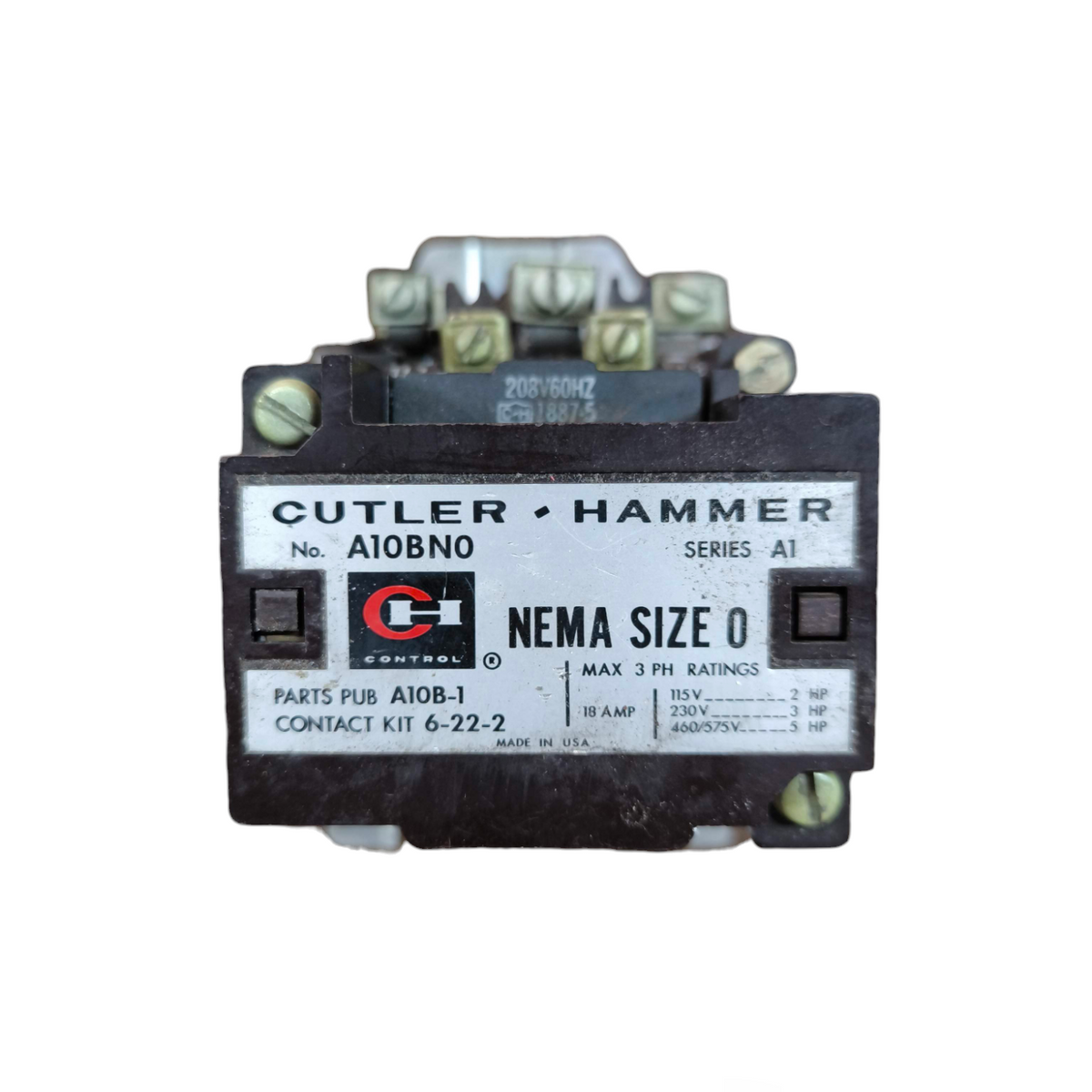 Cutler Hammer Magnetic Contactor with Auxiliary labeled AI0BN0 for power control applications