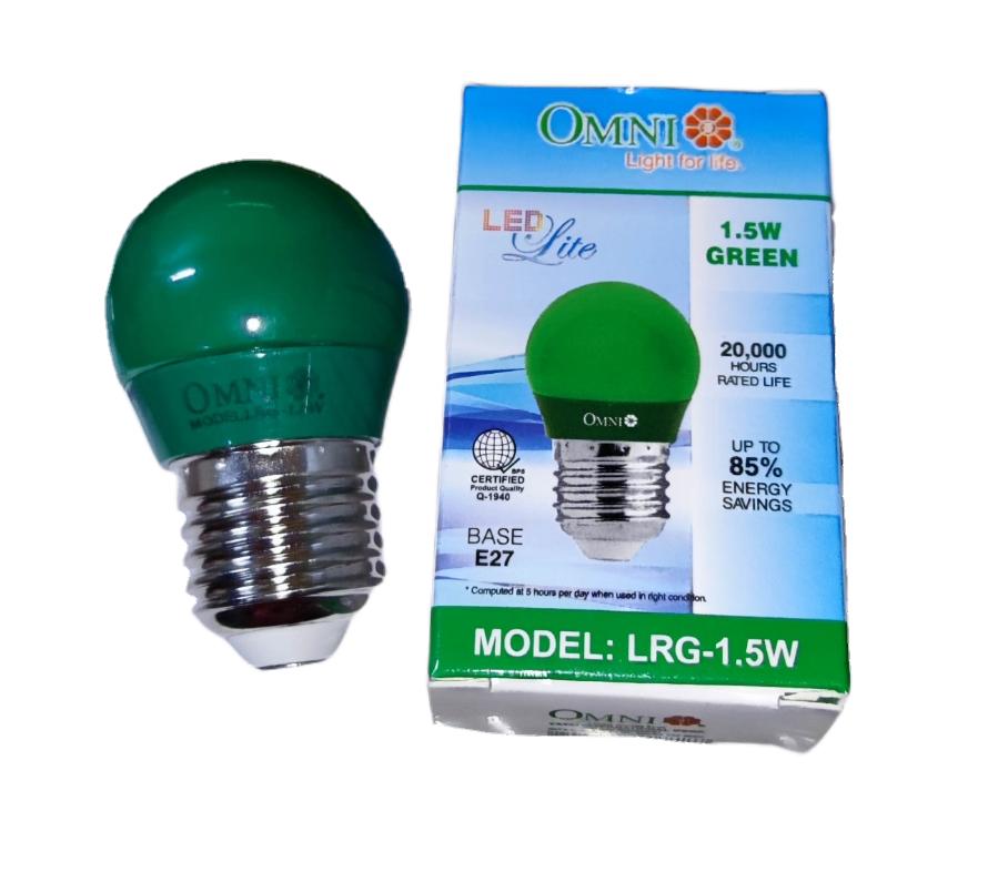 Omni 1.5W LED Bulb Colored E27 220V 1.5W Round Bulb LED E27 220V Available in Blue, Green Red Yellow
