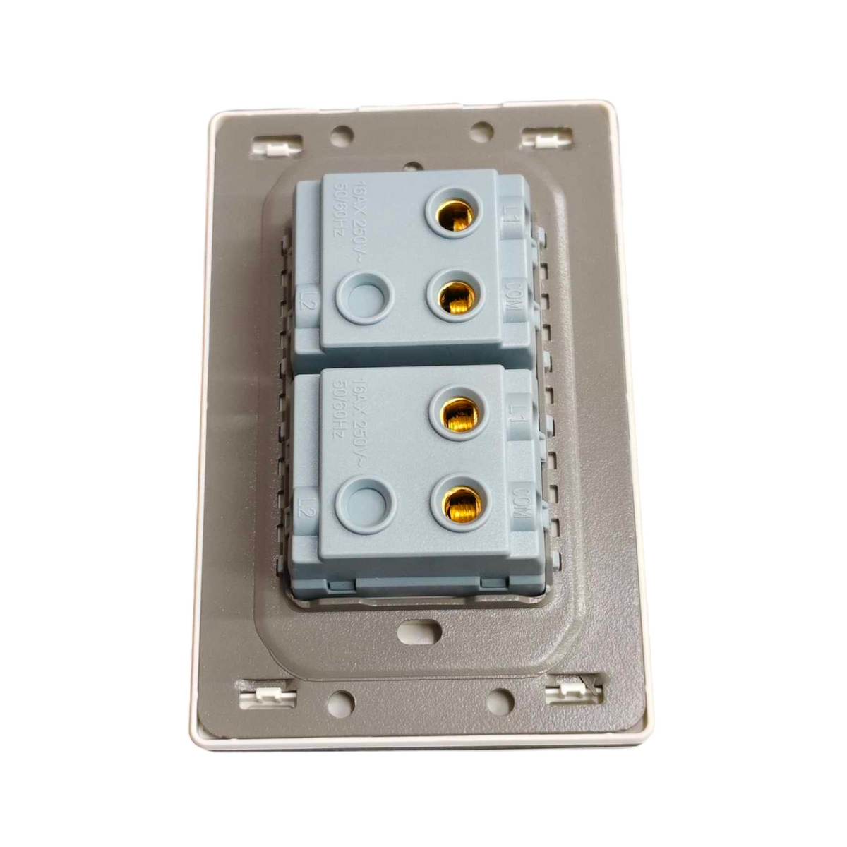 Grazen 2 Gang 1 Way Switch with Plate Cover 15A 220V Available in Grey, Black, White and Gold GW-003