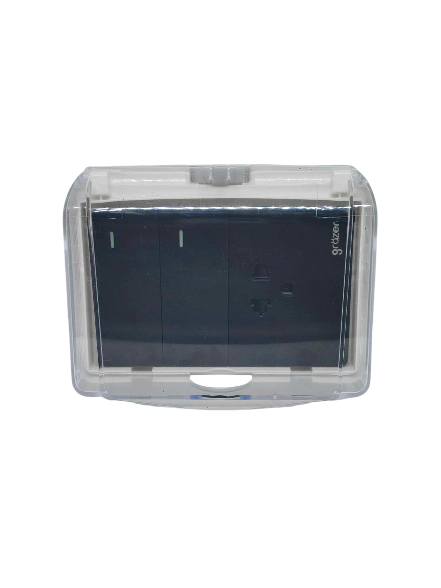 Grazen Weatherproof Plate Cover with 2 Gang 1 Way Switch and 1 Gang Universal Outlet with Ground 16A 220V WC-019-W+GW-009 Available in White, Black, Grey and Gold