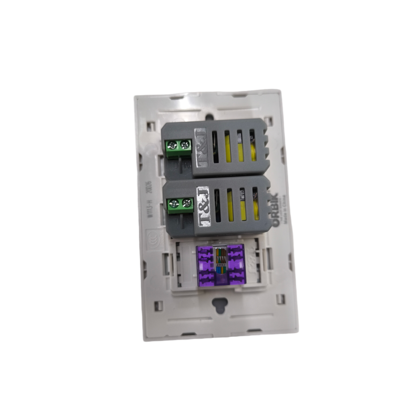 T&J DC Outlet and LAN Cat6 Outlet with Plate for reliable network and power connections