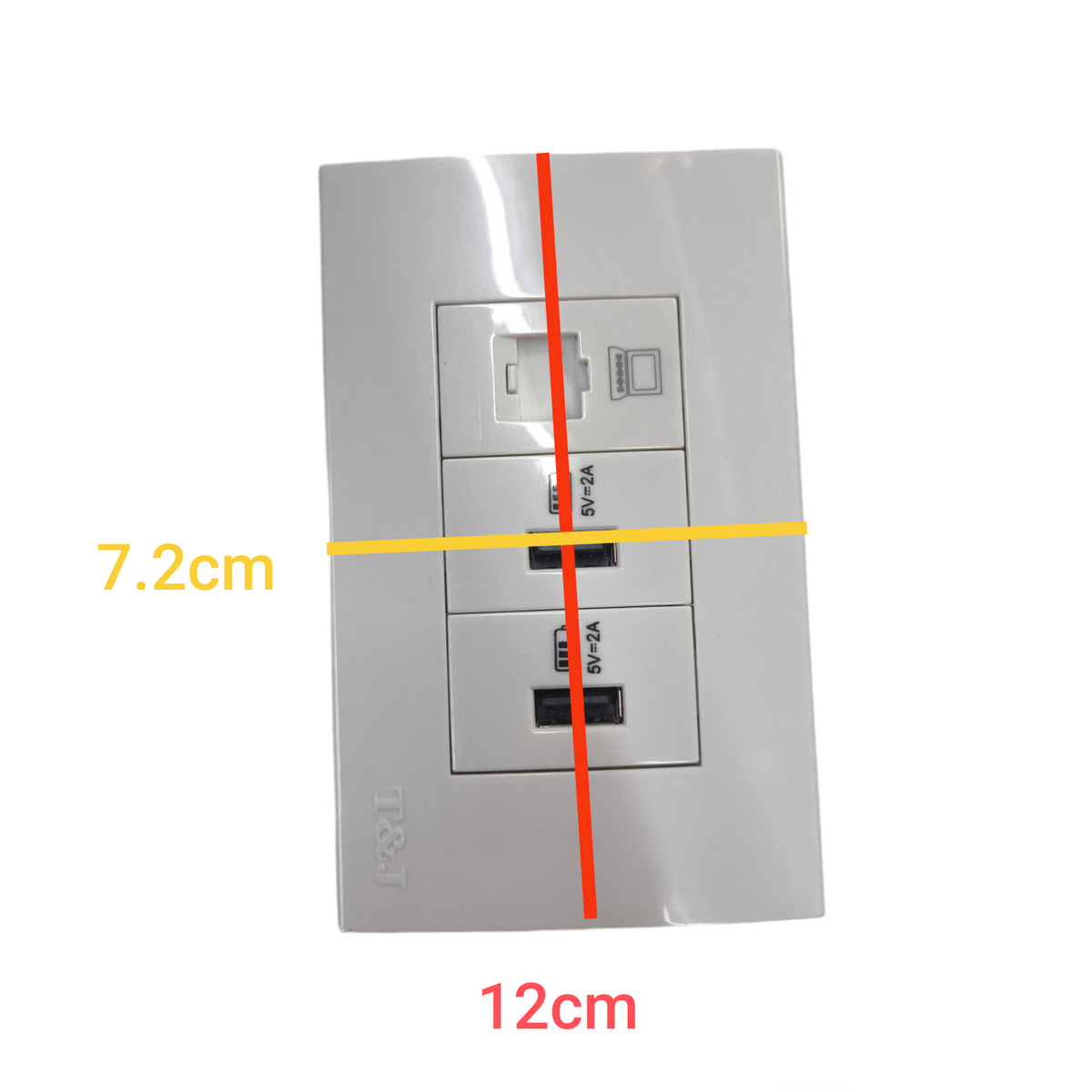 T&J DC Outlet and LAN Cat6 Outlet with Plate in white for network and power connections