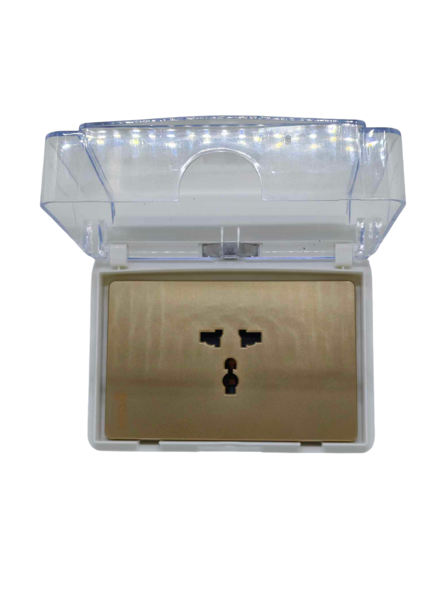 Grazen Weatherproof Cover Transparent with 1 Gang Universal Outlet with Ground 16A 220V WC-019-W+GW-012