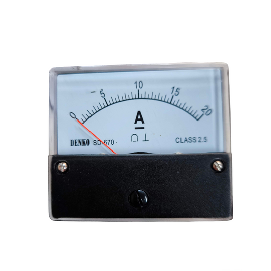 Denko DC Ampere Panel Meter 60mm x 70mm with analog display and measurement scale