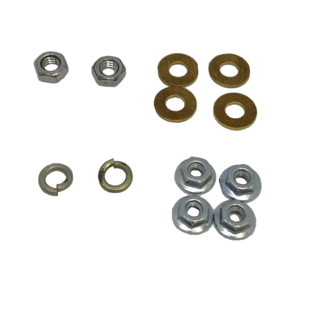 Assorted electrical hardware including nuts and washers for Denko DC volt panel meter installation